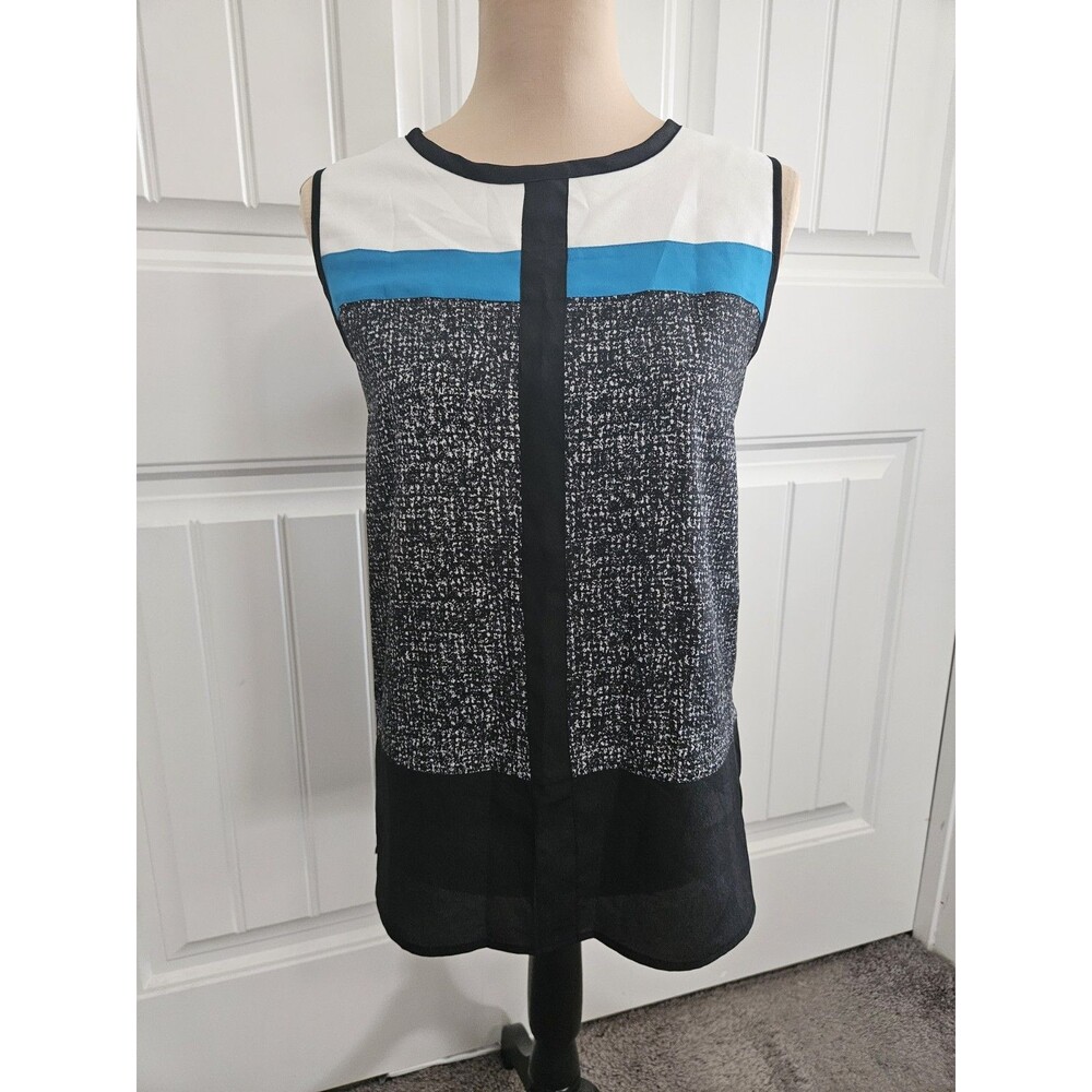 DKNY Shirt Womens  Gray Black & blue Blouse Sleeveless Pullover sz M